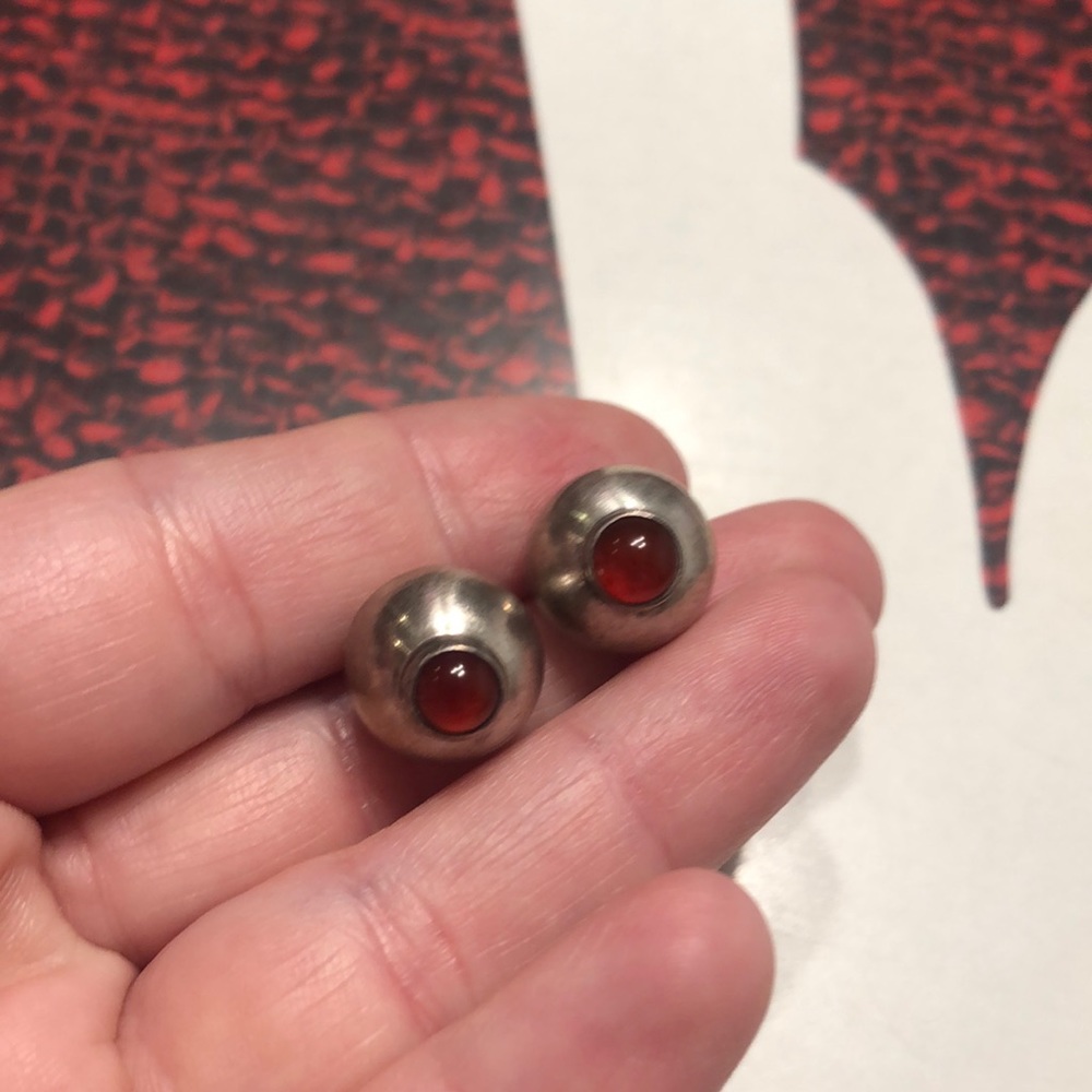 Vintage 70’s 925 Mexican Silver studs with red stone